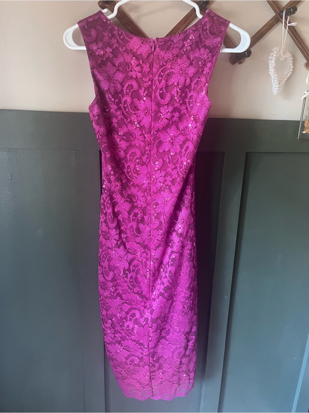 Goddess Fuchsia Lace Midi Dress with V-Neck - Picture 7 of 11